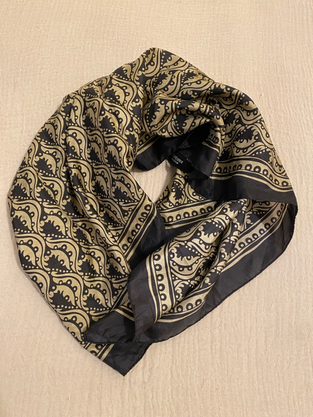 Yves Saint Laurent Black and Gold Paisley Silk Scarf - Picture 1 of 6